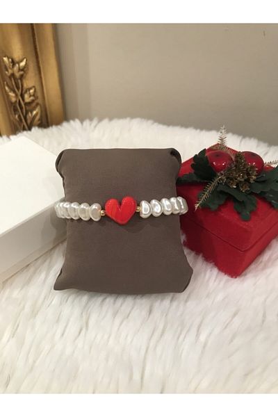 PEONY - peonyofficiall Red Heart and Pearl Glass Murano Bracelet