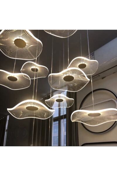 burenze Luxury Exclusive Yuvarlak Sarkıt Led Avize Jellyfish Gold Sarı 16'lı Ledli Avize