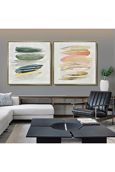 Markazip Altın Metal Çerçeveli 70x70cm Ikili Kanvas Tablo Lk494-a