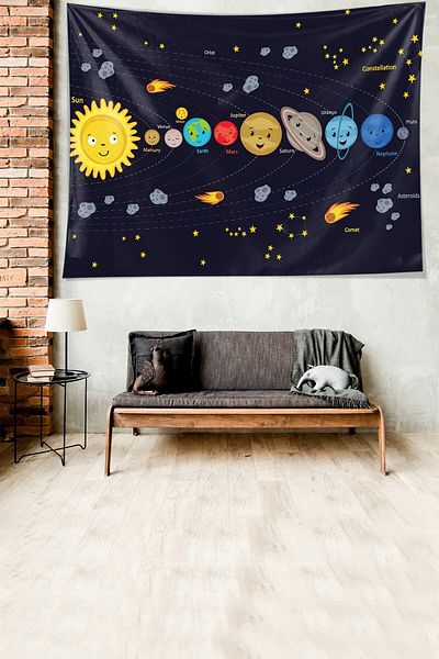 on the clouds Planete Space Meteor Pattern Tapiserie de perete din țesătură texturată din catifea rezistentă la pete