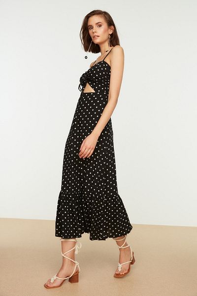 Trendyol Collection Μαύρο πουά βολάν Λεπτομερές υφαντό φόρεμα TWOSS20EL1875