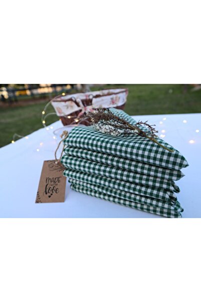 Konyaaltı Çeyizevi 6 Adet Yeşil Servis Sunum Peçetesi Takımı Pötikare Desen L...