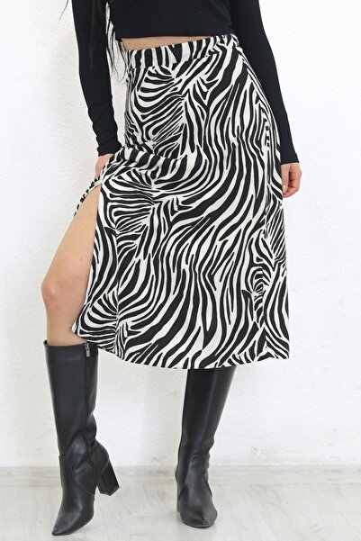 MODA CAN ZEHRA Yırtmaçlı Çan Etek Zebra - 8414.1234.