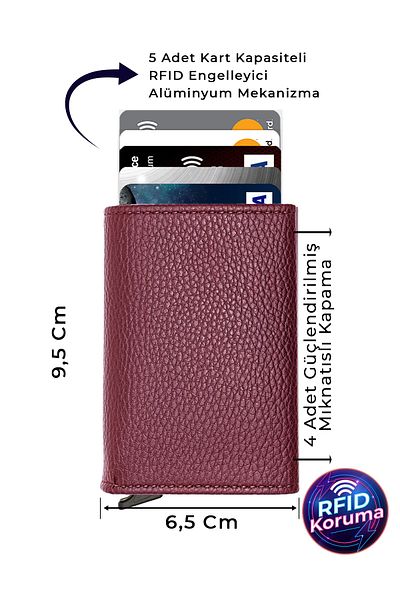 Garbalia Men's Claret Red Automatic Mechanism Card Holder Wallet