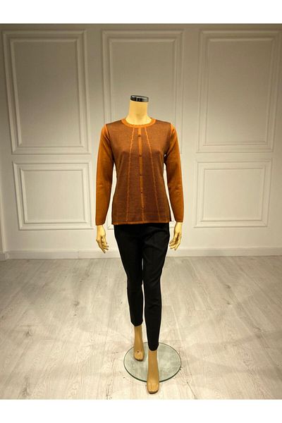 Gürkan Triko Pulover din tricotaje de culoare cafenie cu decolteu O Gürkan