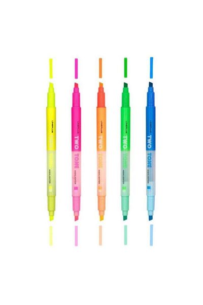Lineplus Two Tone Highlighter Pastel Marker Pen Set of 5