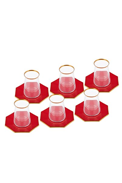 Emsan Mila 12 Parça Sekizgen Çay Seti Kırmızı