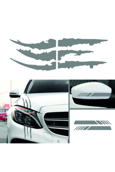 MegaSticker 2 Pack Rear View, Monster Claw, Auto Sticker Gray