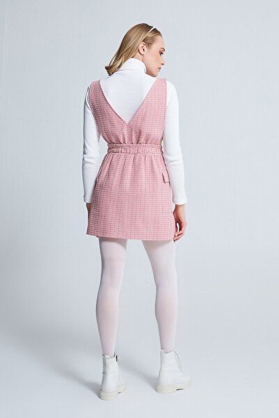 BERFUĞ KIRAN Ekoseli Jile Elbise Pembe/beyaz