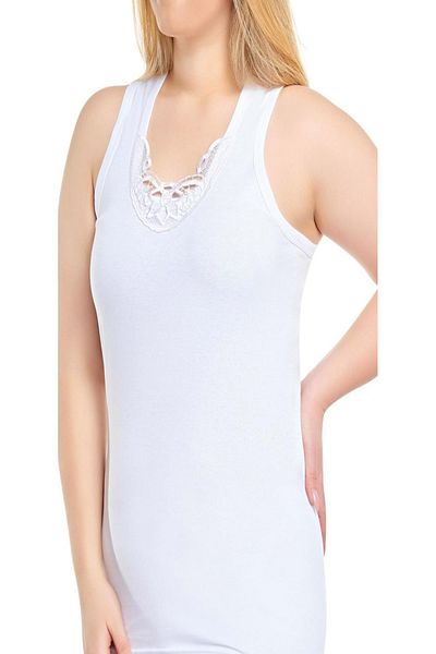 Seher Tricou alb pentru femei cu bretele late festonate din 6 piese