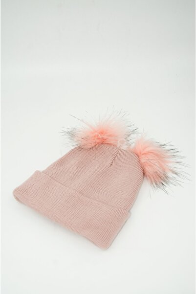 mottomia Valentine's Day Special Light Pink Color Pompom Children's Beanie