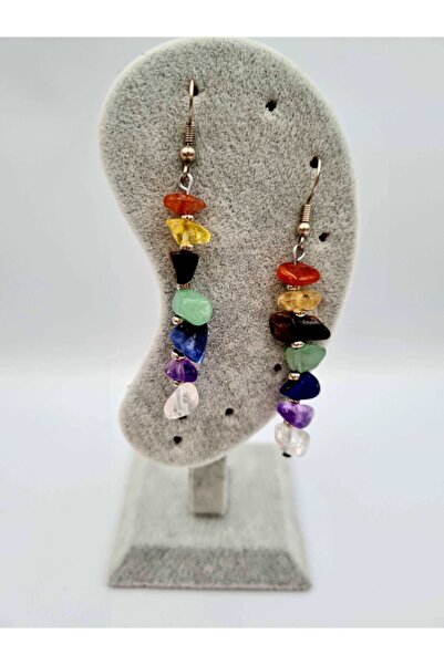 GÜMÜŞTEL EL SANATLARI Certified 7 Chakra Natural Stone Earrings Original Natu...