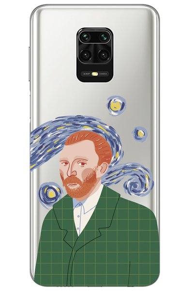 WANNA PROTECT حافظة هاتف Xiaomi Redmi Note 9s من السيليكون الشفاف بتصميم فان جوخ