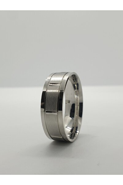 Gri Gümüş 925 Ayar Gümüş Alyans Şerit Desenli Çift Renk