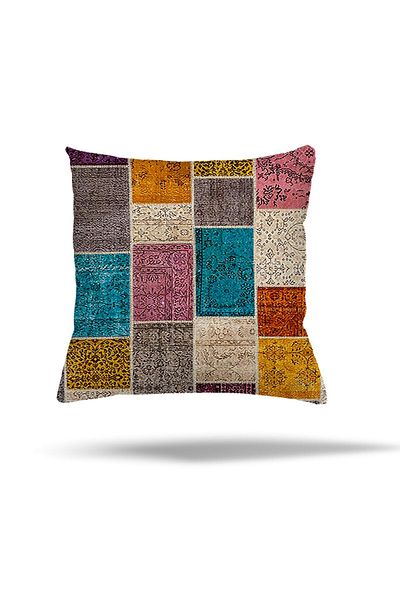 on the clouds Față de pernă cu model floral etnic cu patchwork geometric - fermoar ascuns