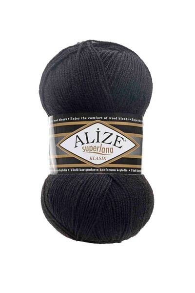 Alize (5 τεμάχια) Superlana Classic 60 Μαύρα Πλεκτά Νήματα Γιλέκο Ζακέτα Νήματα Φουλάρι Πλεκτό Νήμα