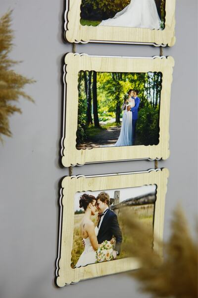 HanemGrup 3 قطع خشبية 15x21 سم سلسلة صور معلقة لون أفقي خشب القيقب