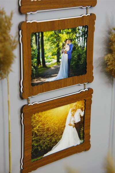 HanemGrup 3 قطع خشبية 15x21 سم سلسلة صور معلقة أفقية بلون الجوز