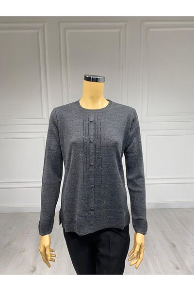 Gürkan Triko Pulover din tricotaje antracit cu detaliu Gürkan 0 Guler Stone