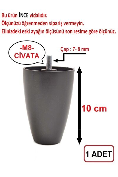 Teka ( Vida Ölçüsüne Dikkat Armut Plastik Baza Ayağı Koltuk - Kanepe Ayağı Te...