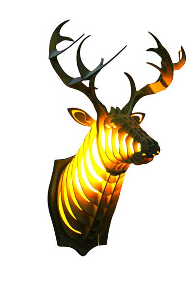 hü ma tasarım ve aksesuar Natural Wooden MDF Laser Cut Rustic Living Room Sconce Wall Decor with Deer Head Design