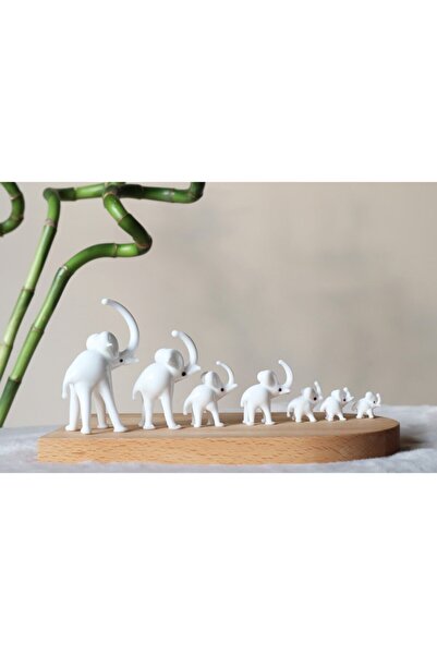 ADAMODART Beyaz Fil El yapımı Cam Biblo 7'li Set
