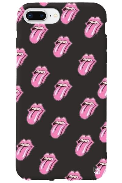 WANNA PROTECT iPhone 8 Plus Black Colored Lips Lip Velvet Patterned Silicone ...
