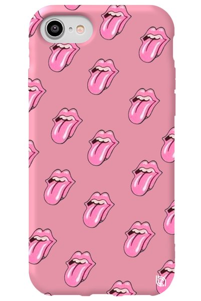 WANNA PROTECT iPhone 8 Pink Colored Lips Lip Inside Velvet Patterned Silicone...