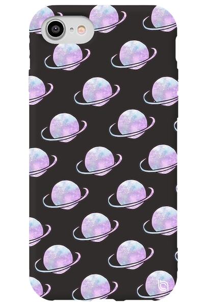 WANNA PROTECT iPhone 8 Black Color Saturn Velvet Patterned Silicone Phone Case