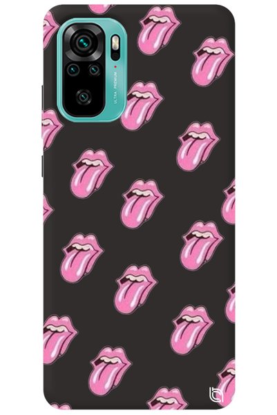 WANNA PROTECT Xiaomi Redmi Note 10S Black Color Lips Lip Velvet Patterned Sil...