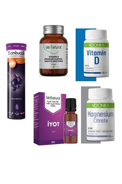 VeNatura Sambucol 15 Tablets - D3 102 Capsules - Magnesium Citrate 62 T. - B Complex 30 Capsules - Iodine 25 ml