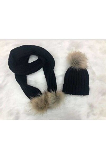 BUEMAY Set unisex de eșarfe și beretă cu un singur pompon