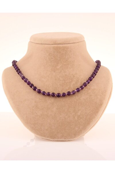 OSMANLI DEĞERLİ TAŞ Sertifikalı Ametist 6 Mm Düğümlü Kolye