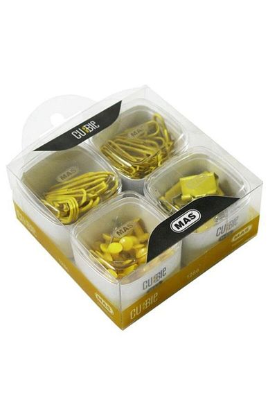 Mas 1286 Paper Clip + Pincer (Clip) + Map Nail Cubbie 4 Pieces Yellow