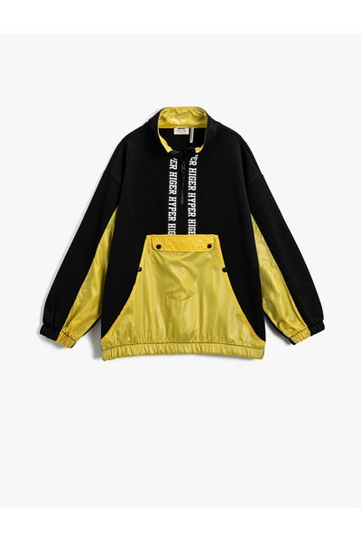 Koton Printed Turtleneck Sweatshirt with Pockets 2 Different Fabric