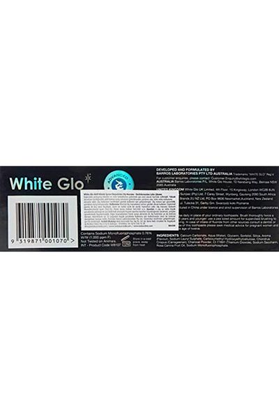 White Glo White Toothpaste, Activated Charcoal Stain, 100 ml