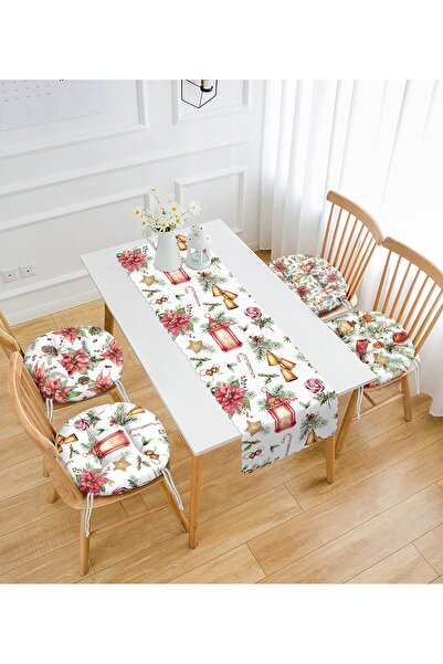 Realhomes Yılbaşı Temalı Soft Kırmızı Gül Tasarımlı 4 Fermuarlı Sandalye Mind...