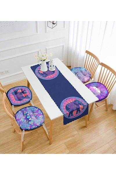 Realhomes Set de 4 perne rotunde pentru scaune puf și 1 pas cu design de elefant etnic