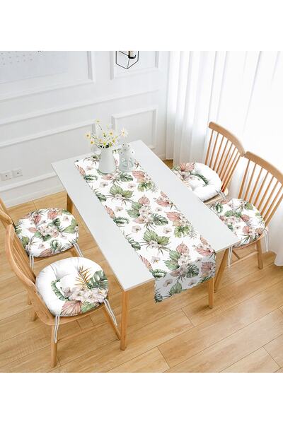 Realhomes Kurumuş Tropik Yaprak Tasarımlı 4 Yuvarlak Pofidik Sandalye Minderi...