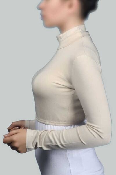 Altobeh Long Sleeve Turtleneck High Collar Lycra Combed Cotton Women's Half Body - Cream