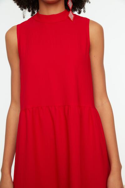 Trendyol Collection Piros Shift/Egyenes szabású, galléros, Midi szőtt ruha TWOSS20EL1864