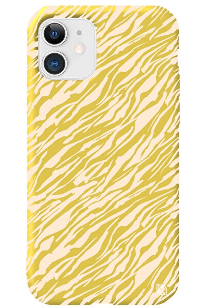 WANNA PROTECT Iphone 11 Sarı Renkli Çizgiler Içi Kadife Desenli Silikon Telef...