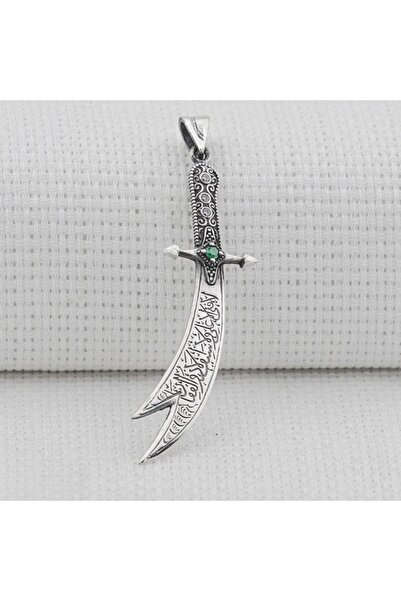 Takılingo Yeşil Taşlı Hz Ali Zülfikar Kılıc 925 Ayar Gümüş Erkek Kolye Ucu