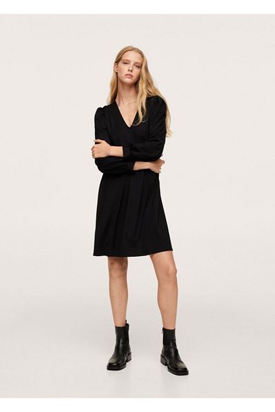 MANGO Woman Rochie tricotată cu mânecă balon