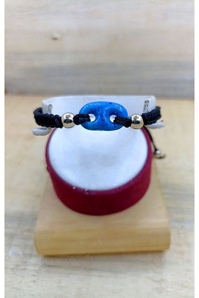 Nev Tasarım Syriac Evil Eye Bead Black Rope Bracelet