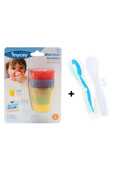 mycey طقم تغذية مكون من قطعتين - أكواب أطفال صغيرة وملعقة سيليكون (معلبة)