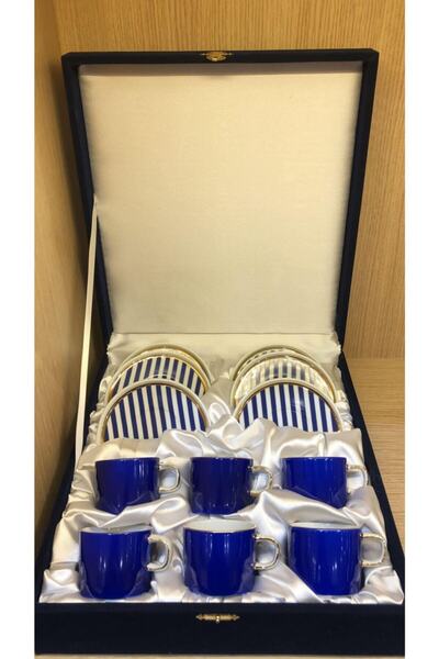 Güral Porselen Altın Yaldızlı El Dekoru 6 Kişilik Türk Kahve Fincan Takımı