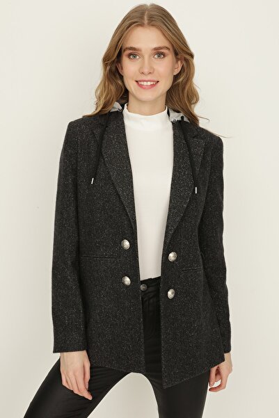 Select Moda Kadın Antrasit Penye Kapüşonlu Ceket