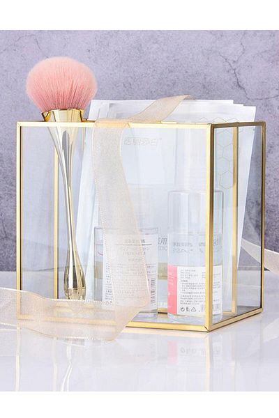 EsaDesign Glass Gold Two Compartment Brush Holder Makeup Organizer