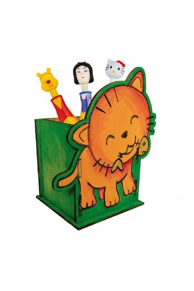 Redka Kumtoys Wooden Pen Holder Piggy Bank Set (with Cat and Cat Figures) Age 4+